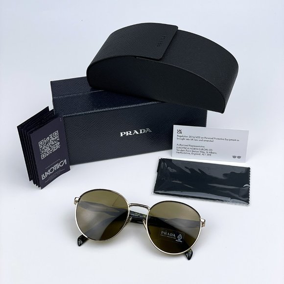 NEW Prada PR56ZS ZVN01T Gold Brown Oval Metal Unisex Sunglasses - Picture 11 of 12